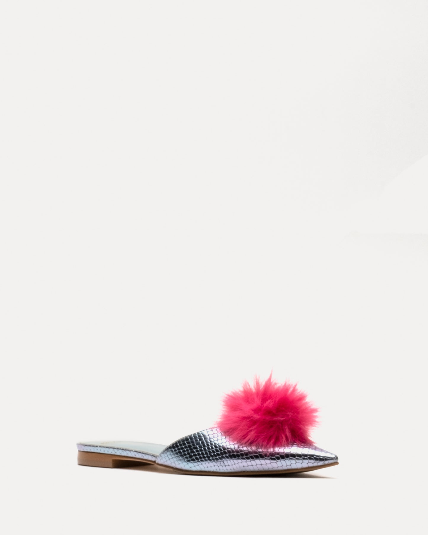 Pauline Pom Pom Flat - Light Blue w/ Red