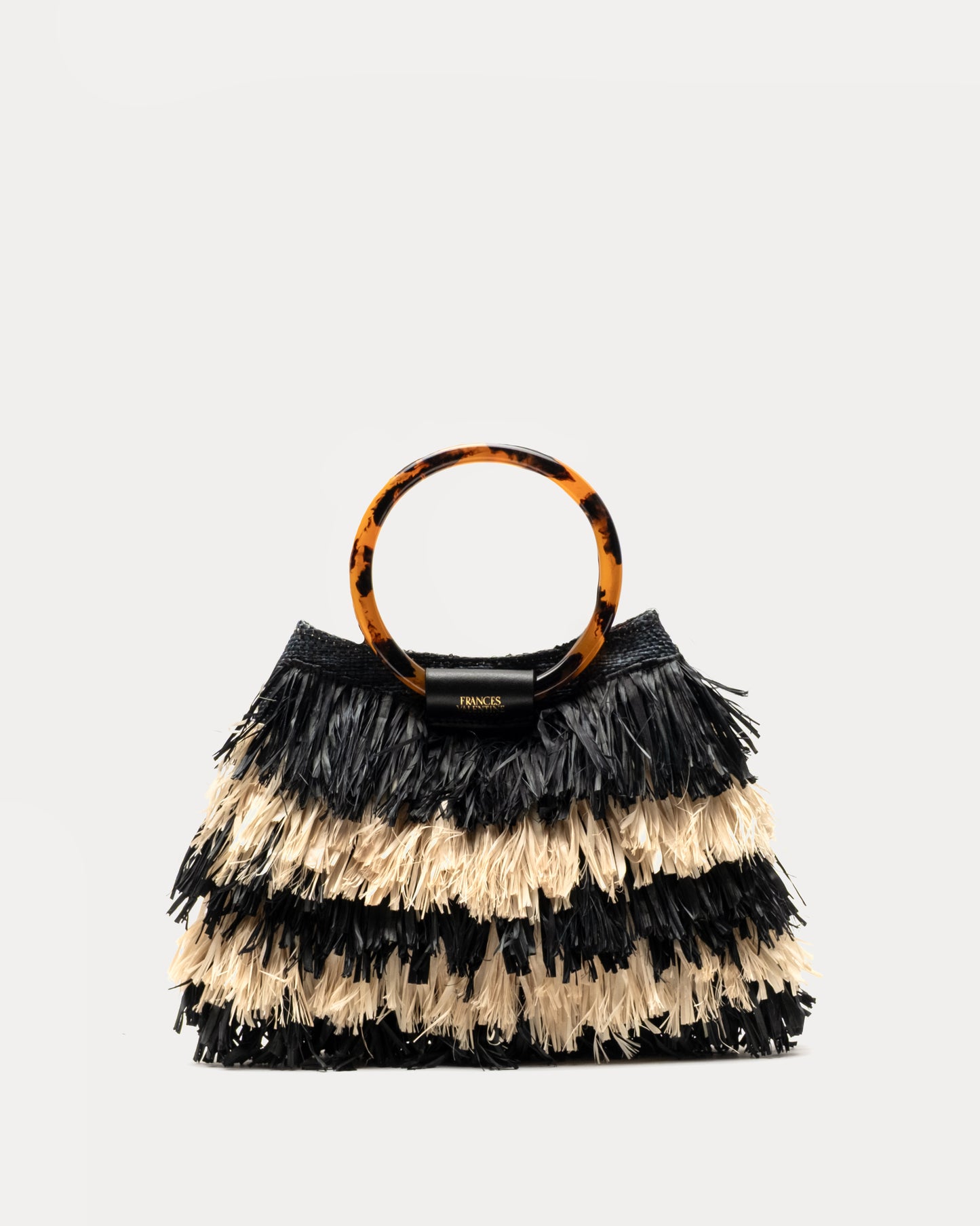Shaggy Tote Raffia w/ Tortoise Handle - Black/Natural