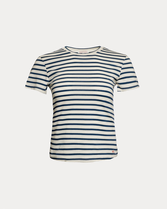 Super Crewneck Tee - Oyster/Navy