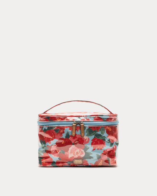 Train Case Cosmetic - Peony Red/Light Blue