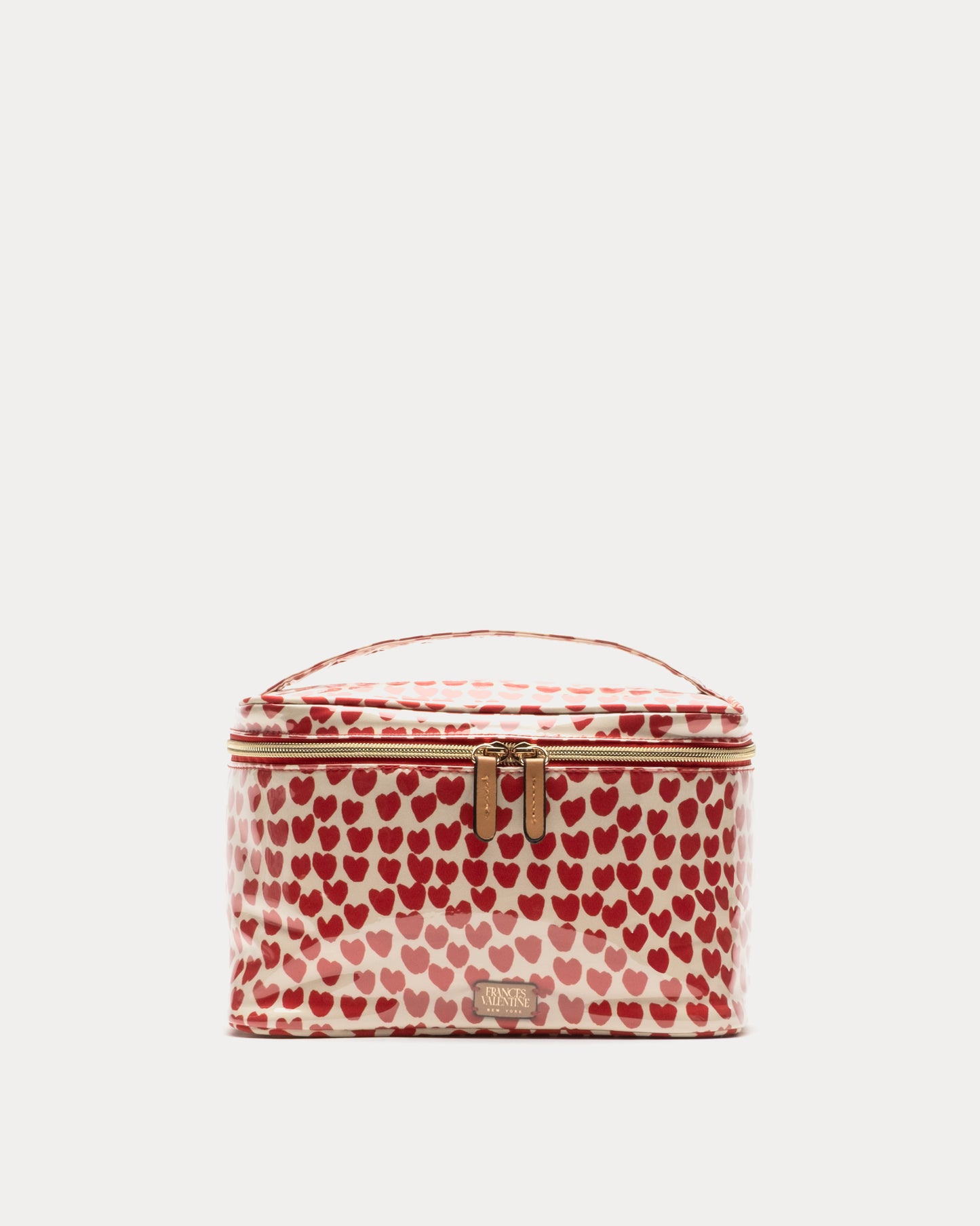 Train Case Cosmetic - Baby Hearts Oyster/Red