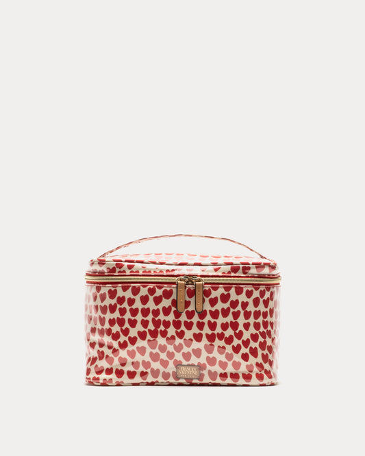 Train Case Cosmetic - Baby Hearts Oyster/Red