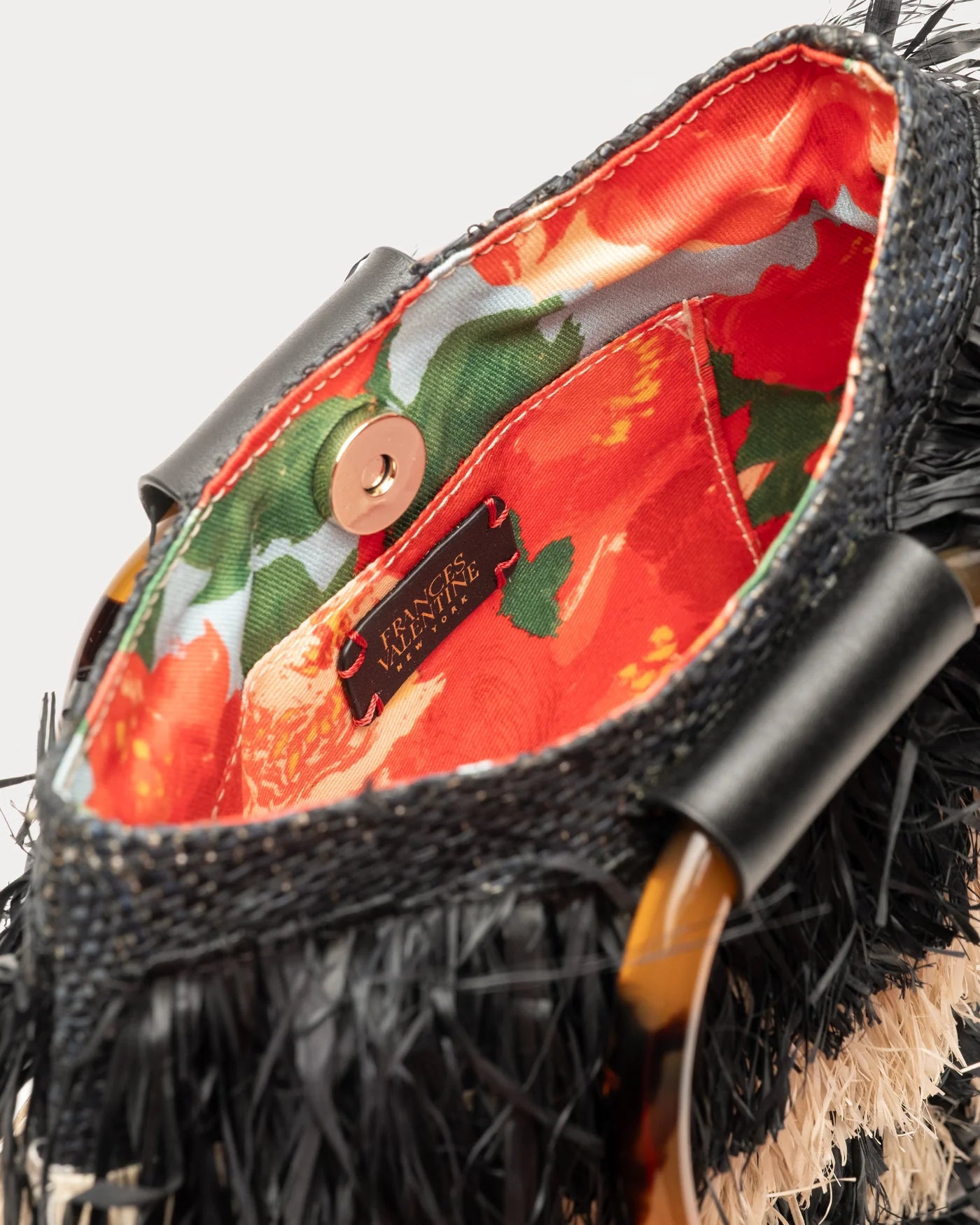 Shaggy Raffia Tote - Black/Natural