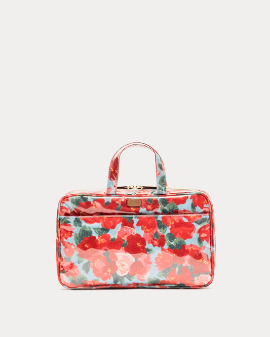 Hanging Travel Cosmetic Case - Peony Red/Light Blue