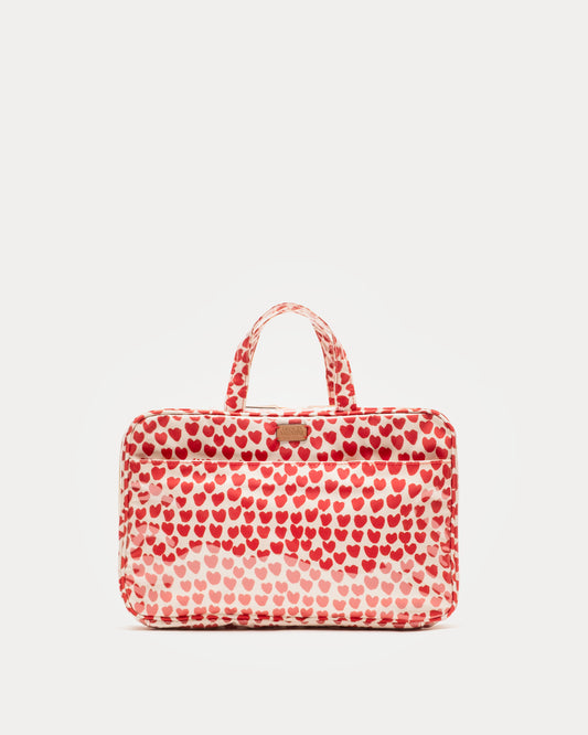 Hanging Travel Cosmetic Case - Baby Hearts Oyster/Red