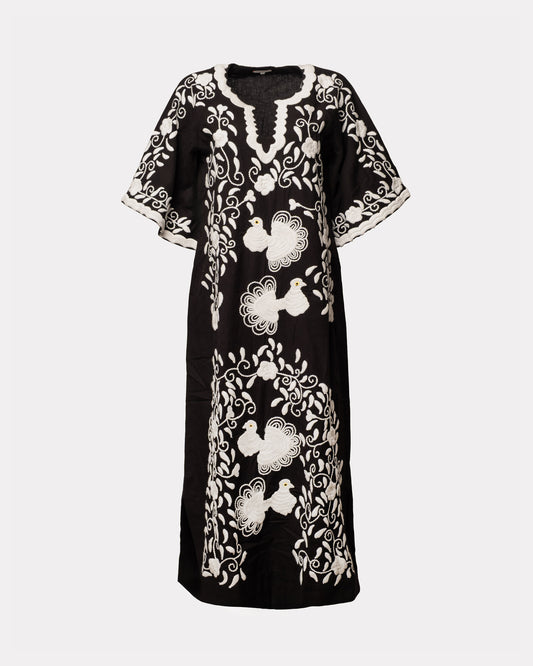 Charming Caftan Peacock Embroidery - Black/Multi