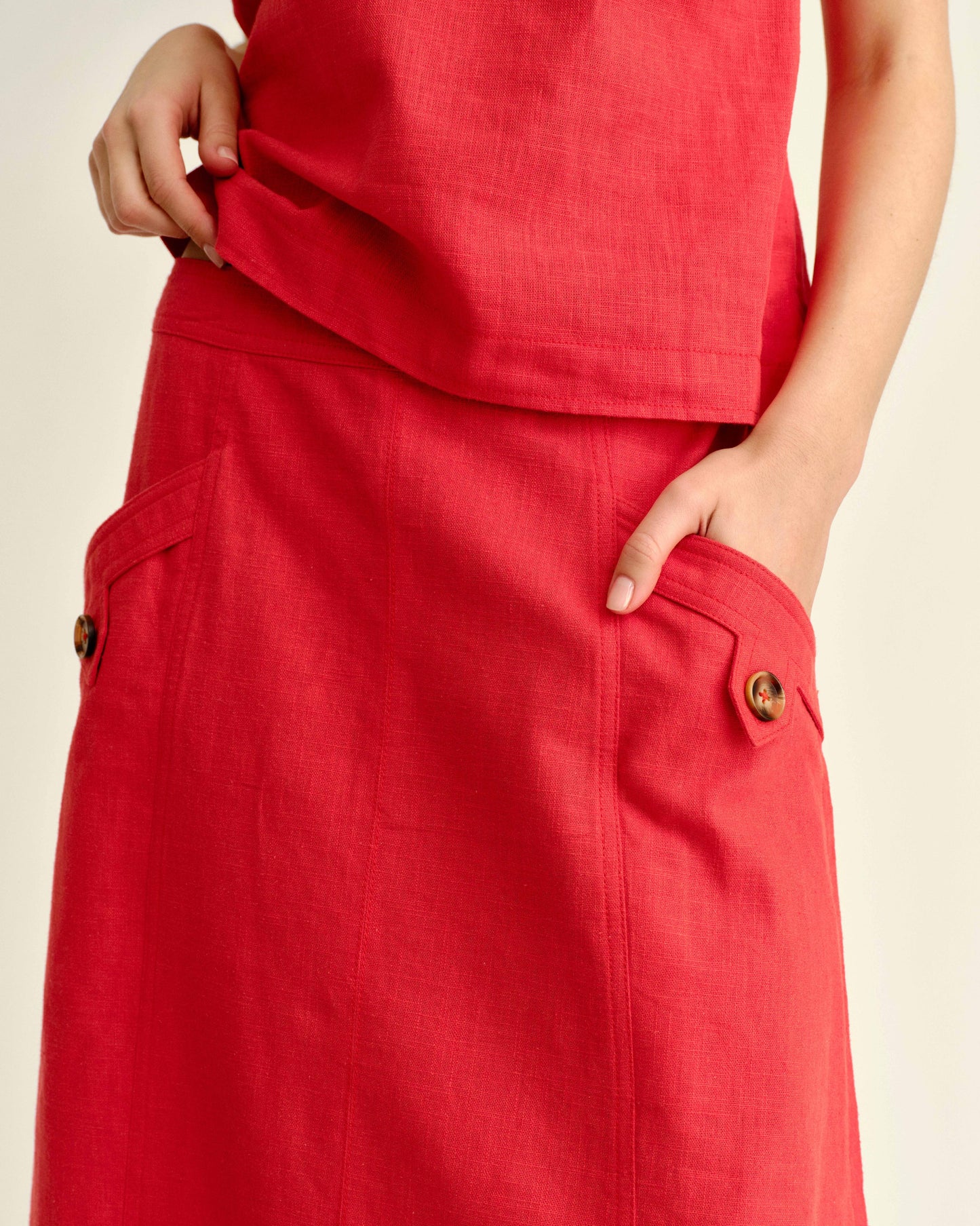 Alice Button Skirt - Poppy