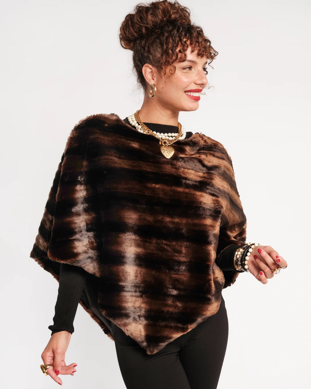 The Envoy Faux Fur Poncho - Brown
