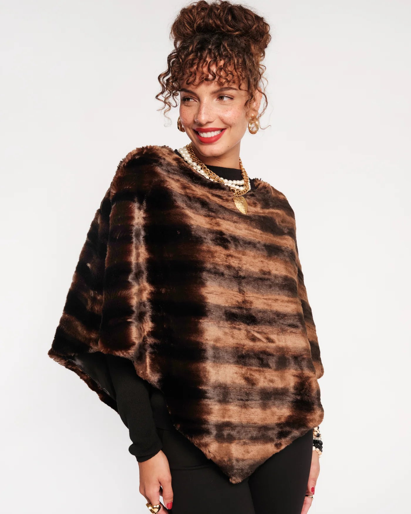 The Envoy Faux Fur Poncho - Brown