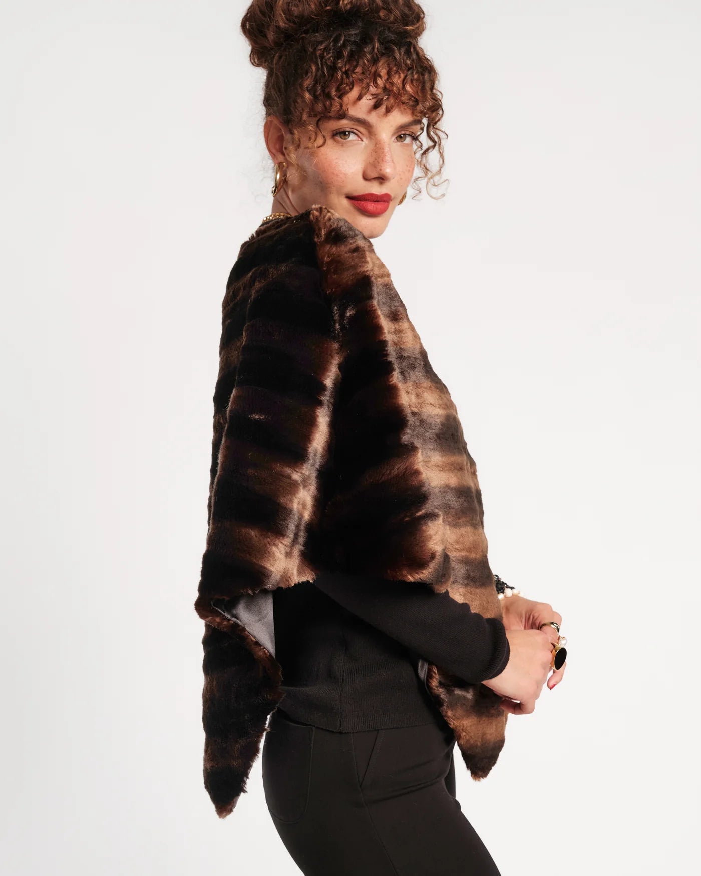 The Envoy Faux Fur Poncho - Brown