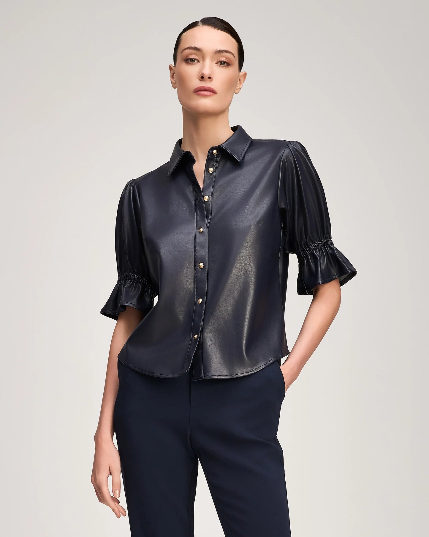 Lite Vegan Leather Fiona Top - Navy