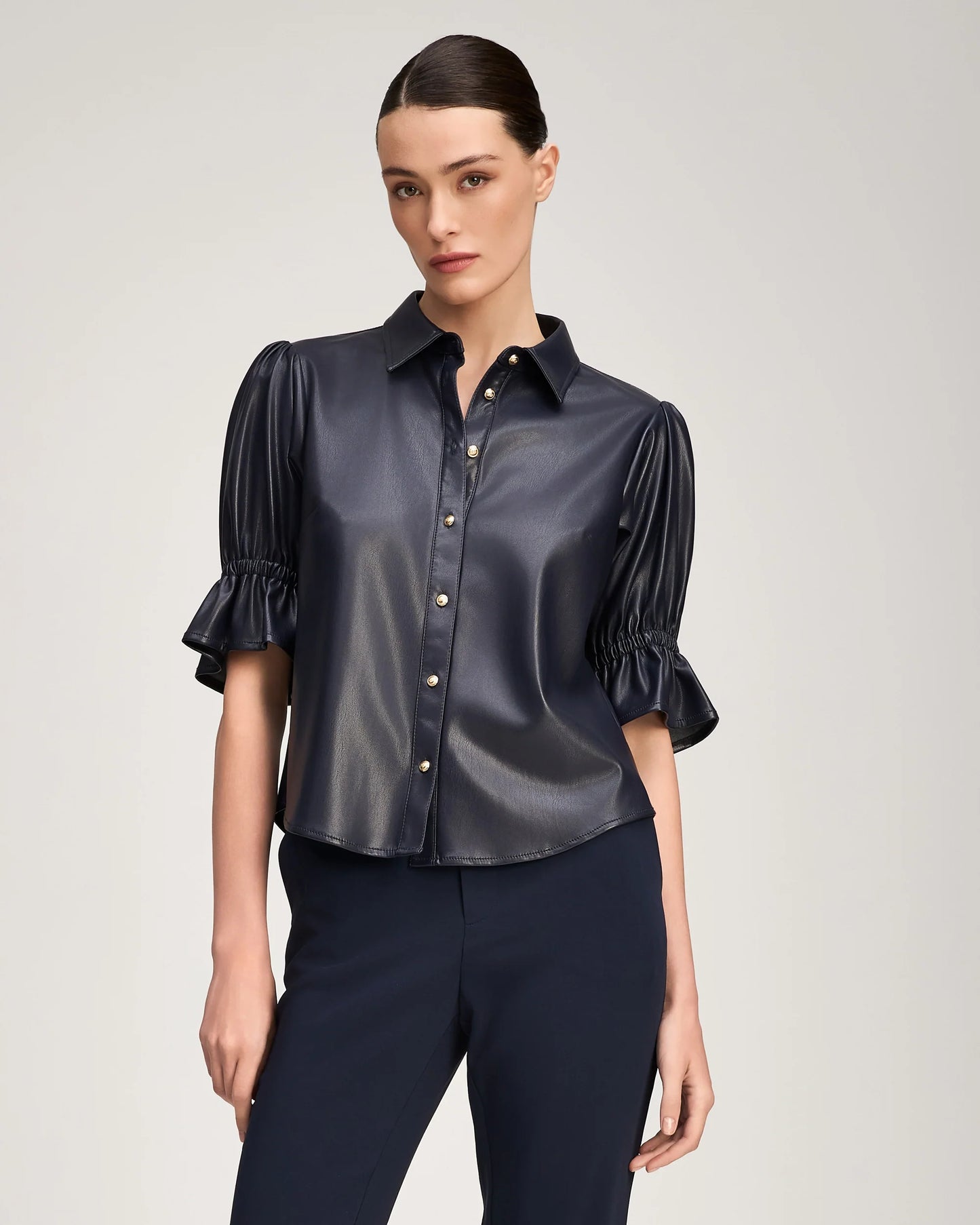 Lite Vegan Leather Fiona Top - Navy