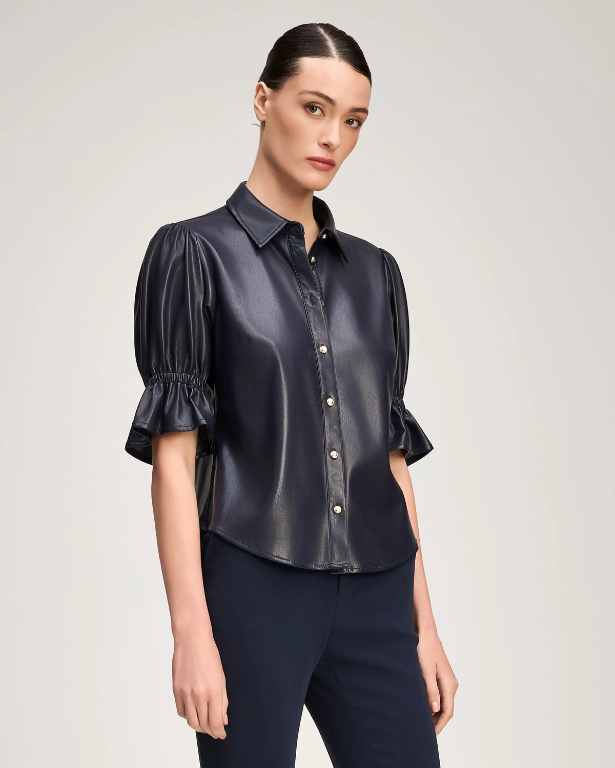 Lite Vegan Leather Fiona Top - Navy