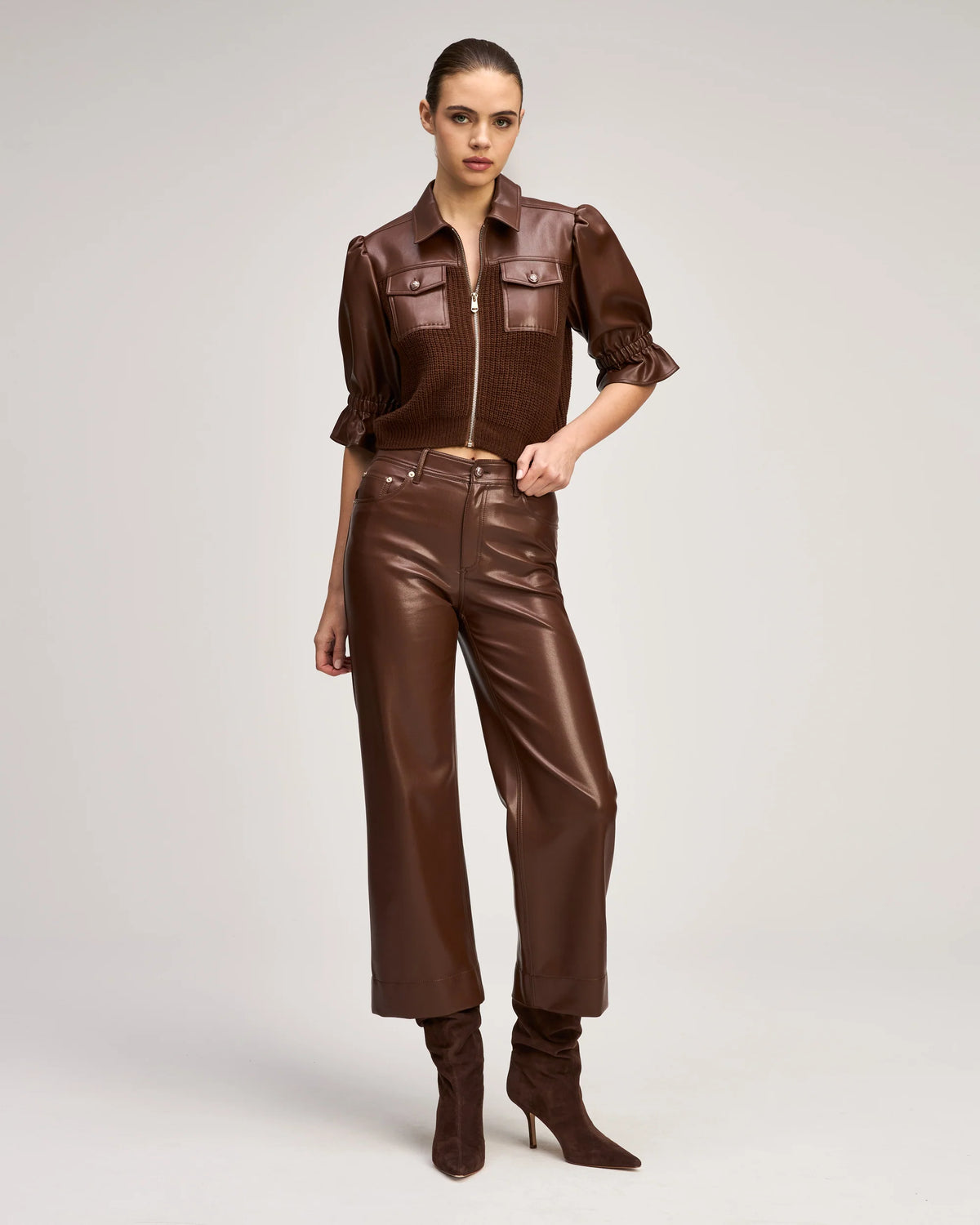 Knit Holly Combo Jacket - Espresso
