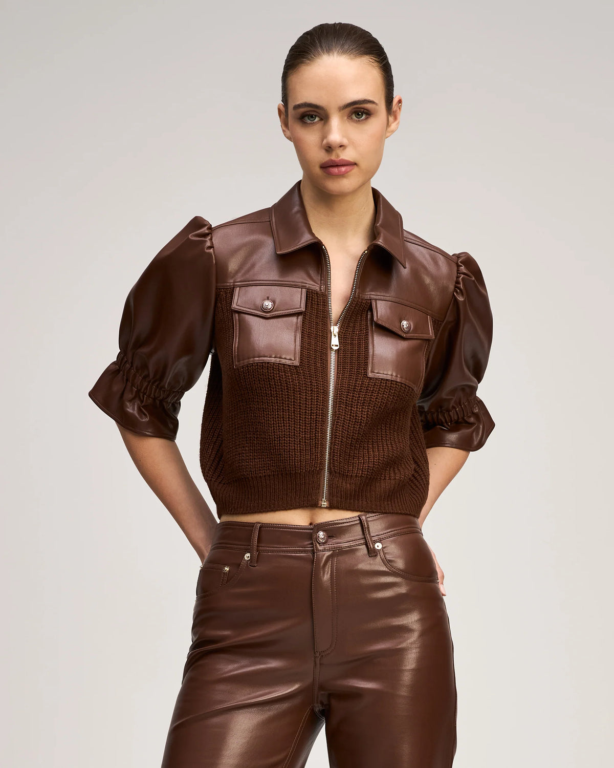Knit Holly Combo Jacket - Espresso
