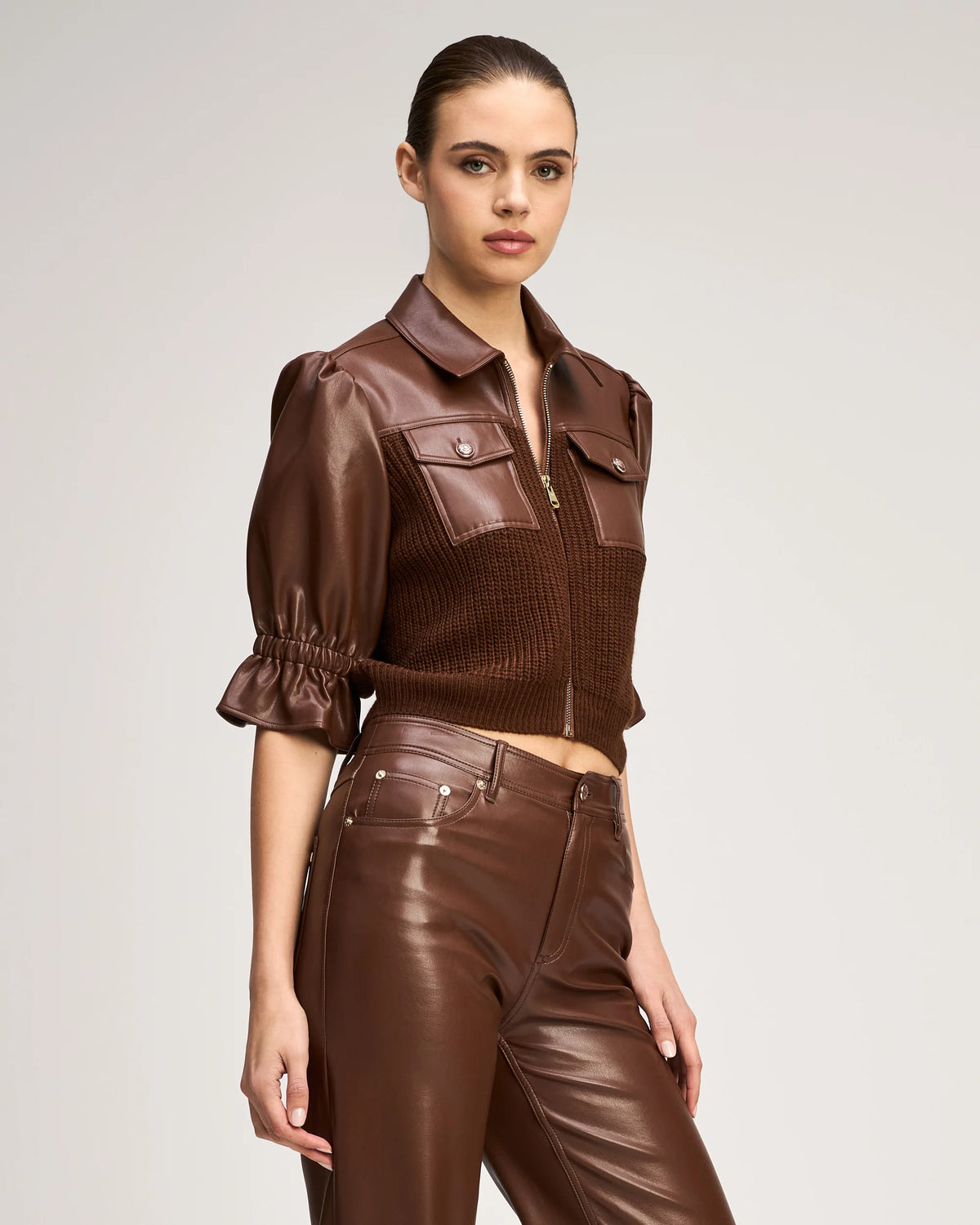 Knit Holly Combo Jacket - Espresso
