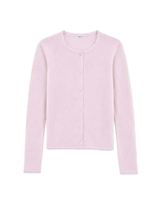Cashmere Cardigan with Rolled Trims - Rose Petal