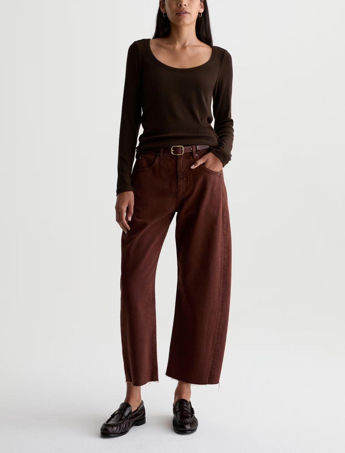 Hattie High-Rise Barrel Crop - Chestnut