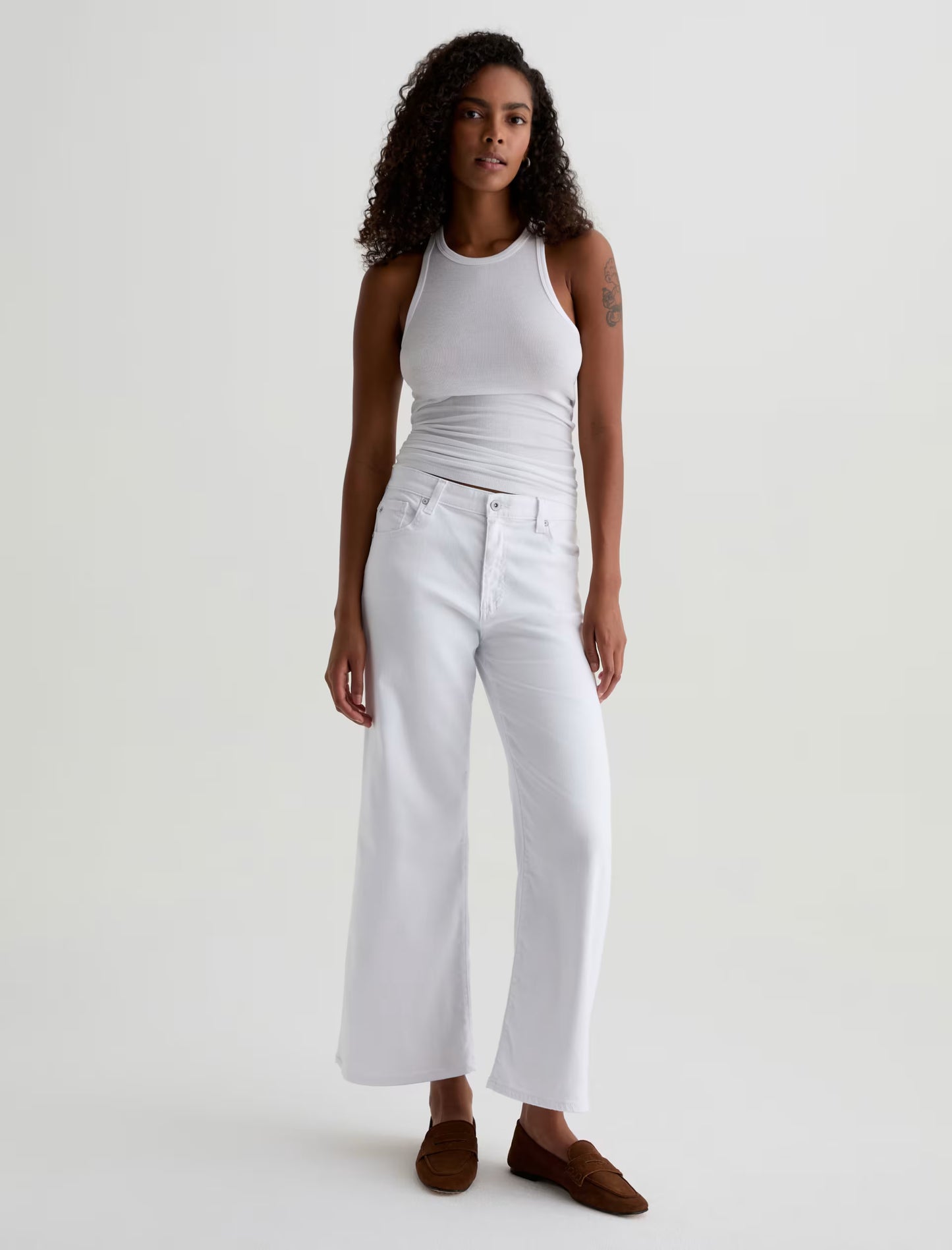 Saige Mid-Rise Wide Leg Crop - Gallery White