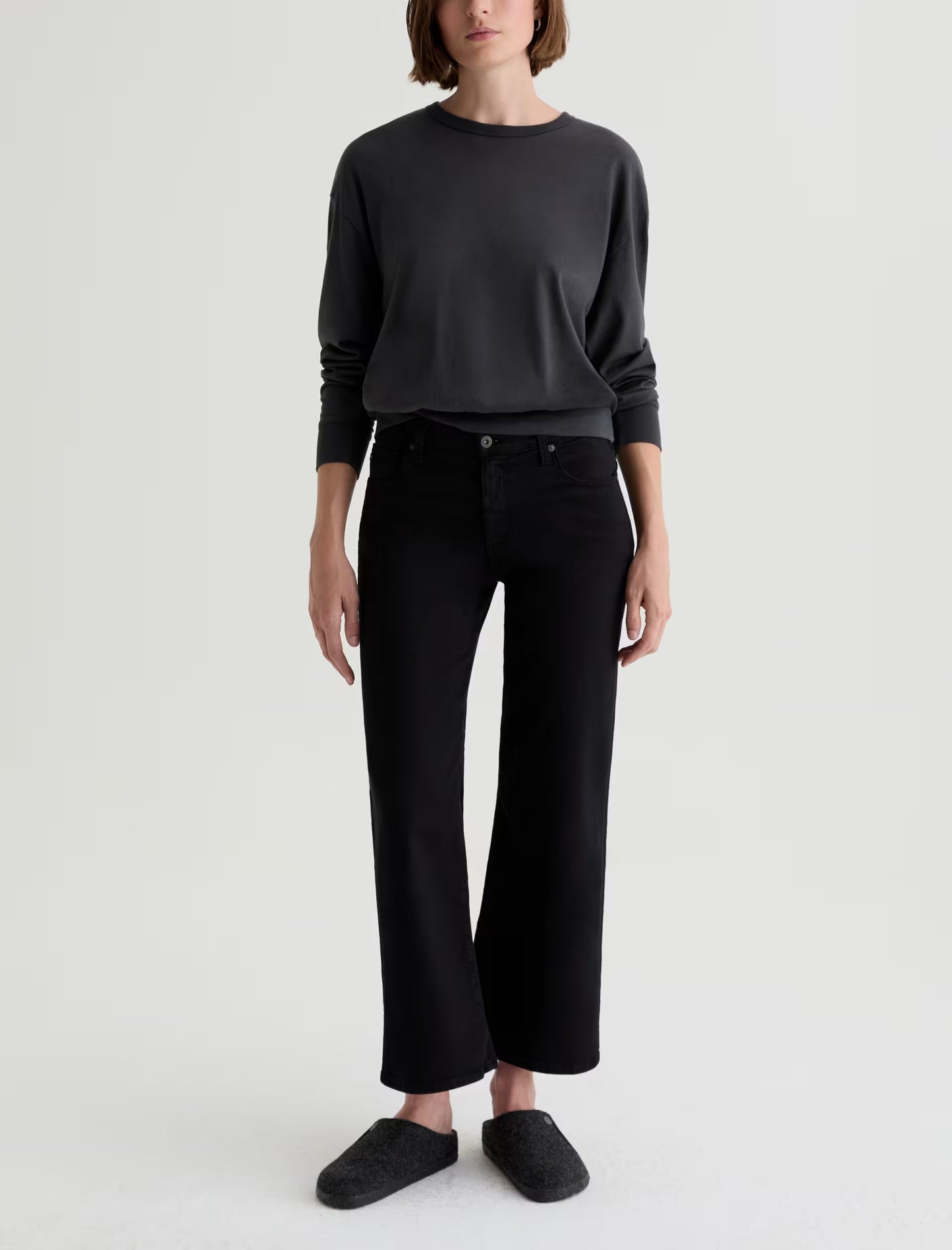 Saige Mid-Rise Wide Leg Crop - Super Black