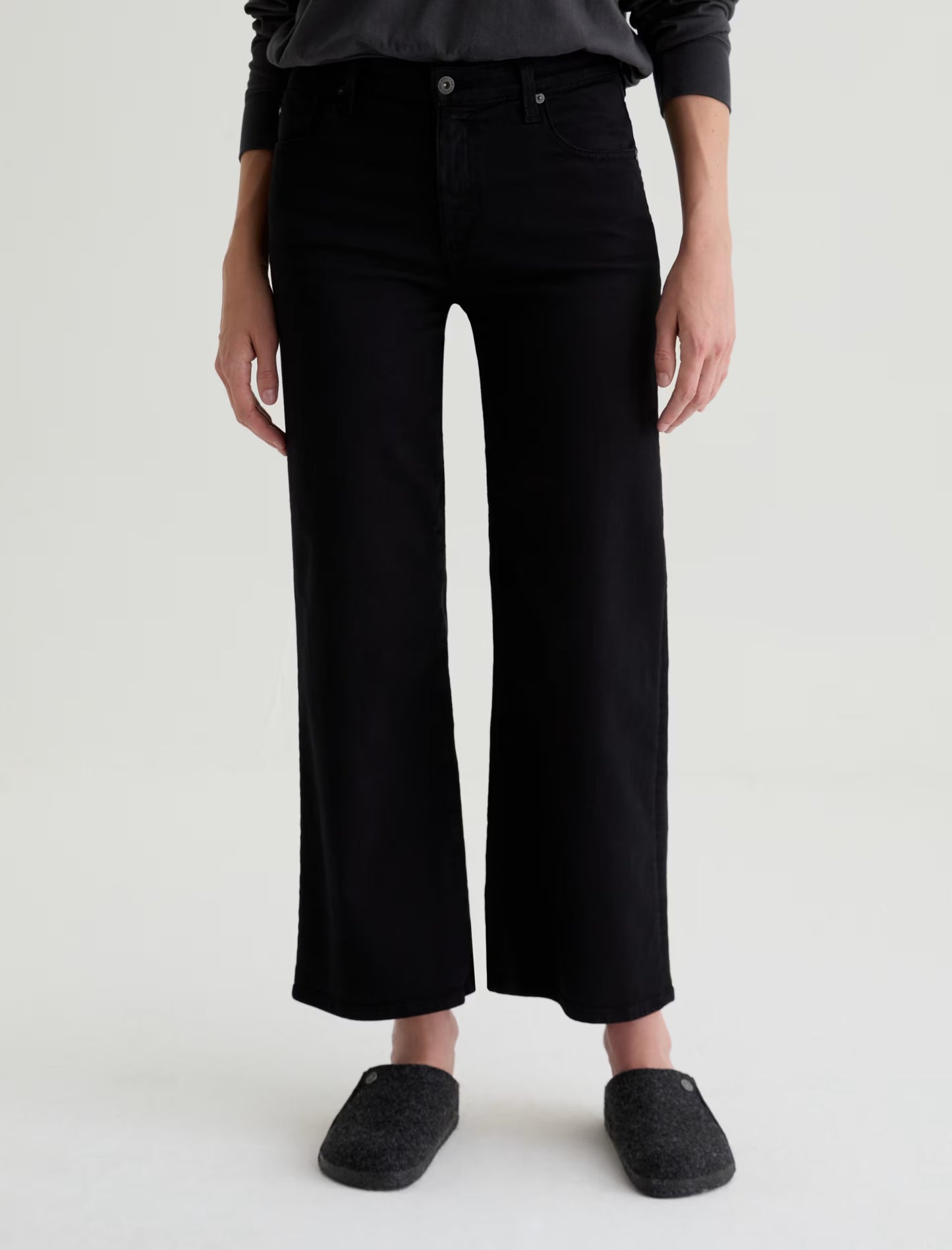 Saige Mid-Rise Wide Leg Crop - Super Black