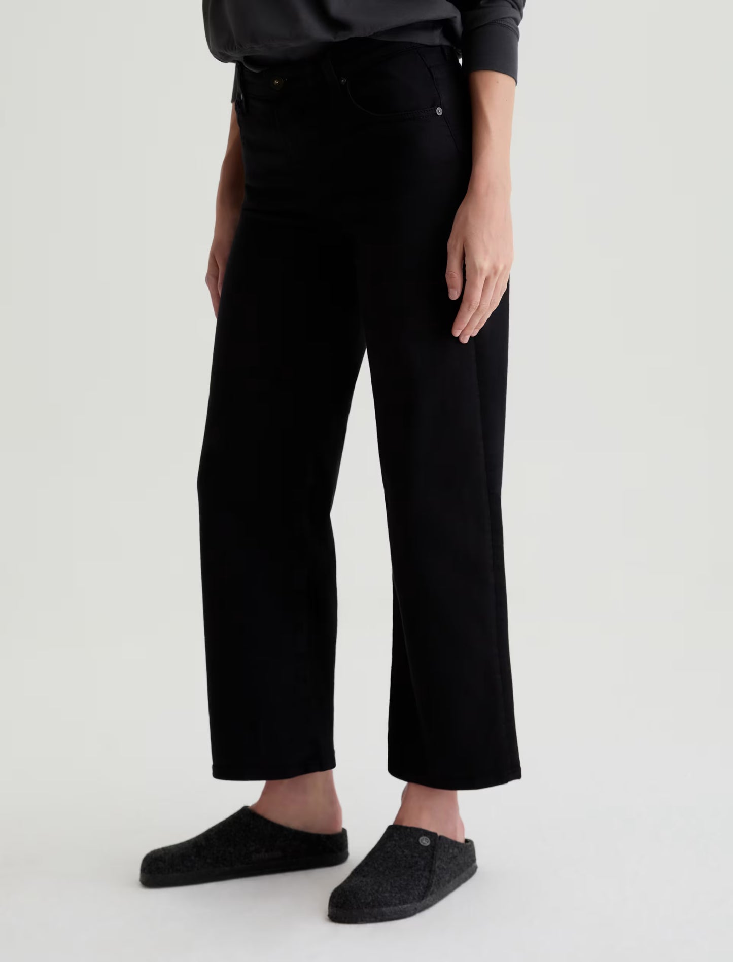Saige Mid-Rise Wide Leg Crop - Super Black