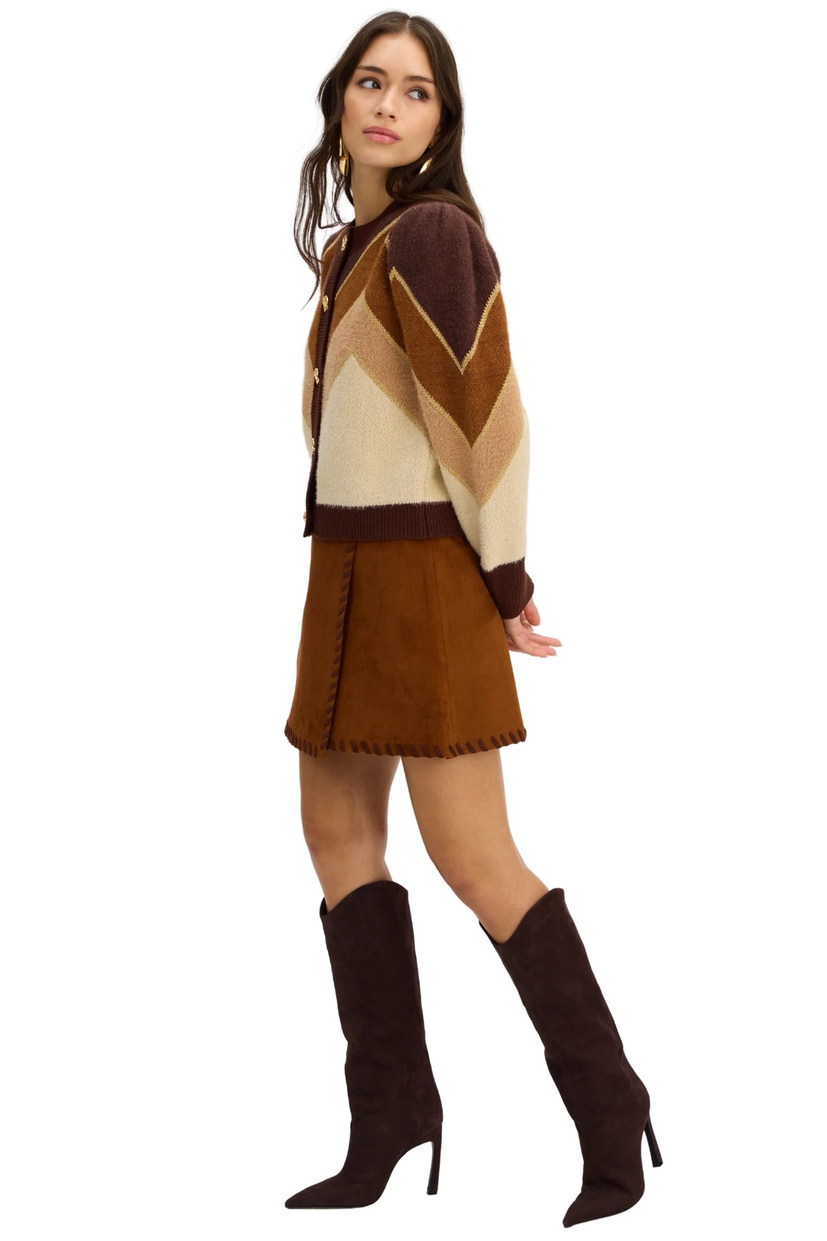 Fuzzy Chevron Sweater - Brown Multi