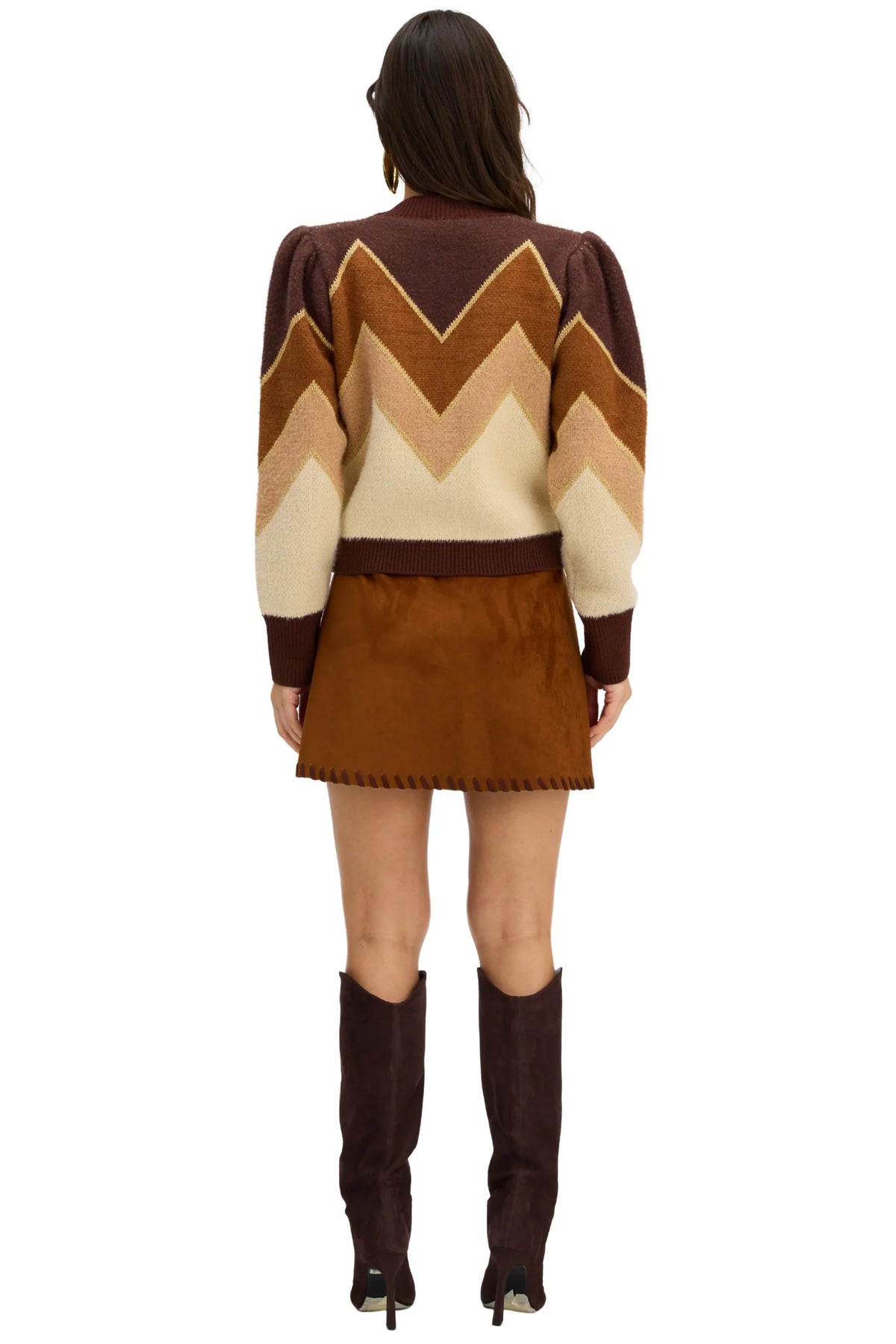 Fuzzy Chevron Sweater - Brown Multi