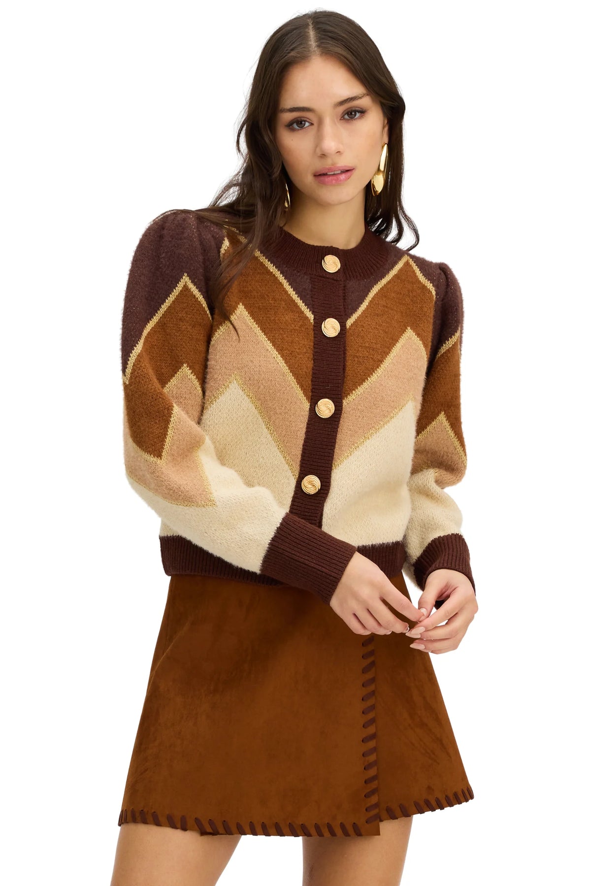 Fuzzy Chevron Sweater - Brown Multi