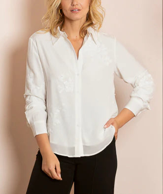 Gemma Sequin Embroidered Silk Shirt - White