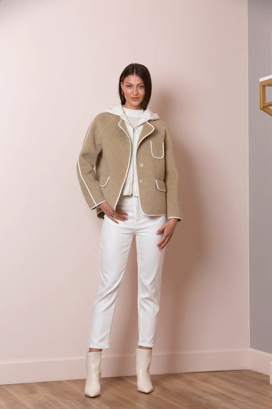 Wool and Mulberry Silk Blended Short Coat - Oatmeal