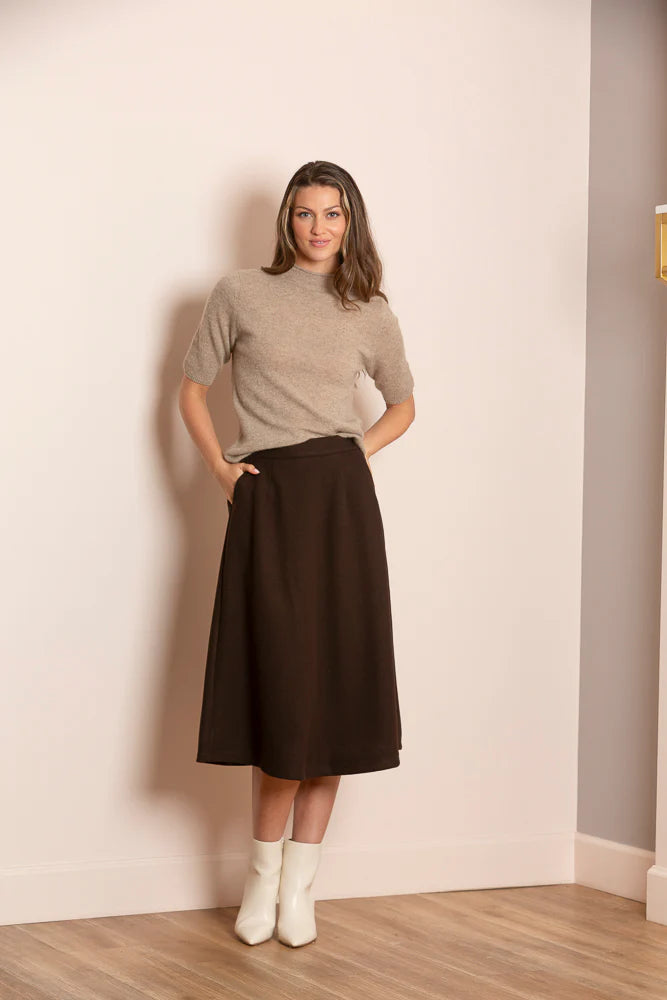 Cashmere Short Sleeve Mock Neck Sweater - Beige
