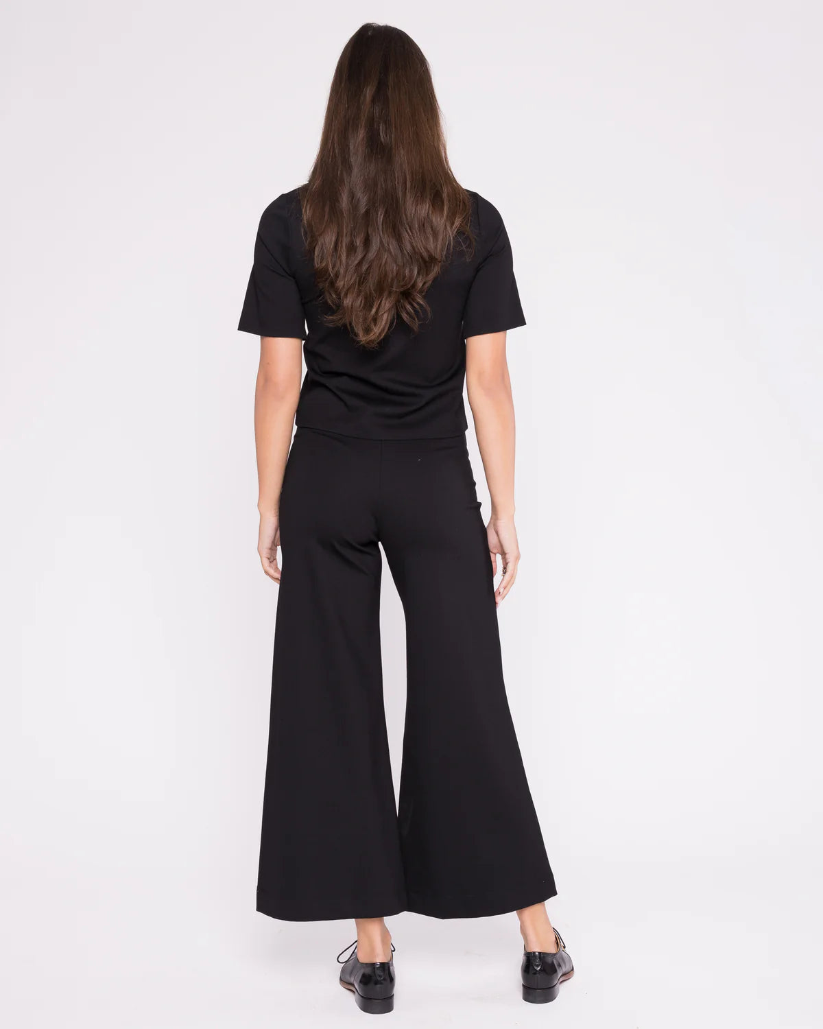 BLACK PONTE KNIT WIDE LEG PANT: CROPPED - Black