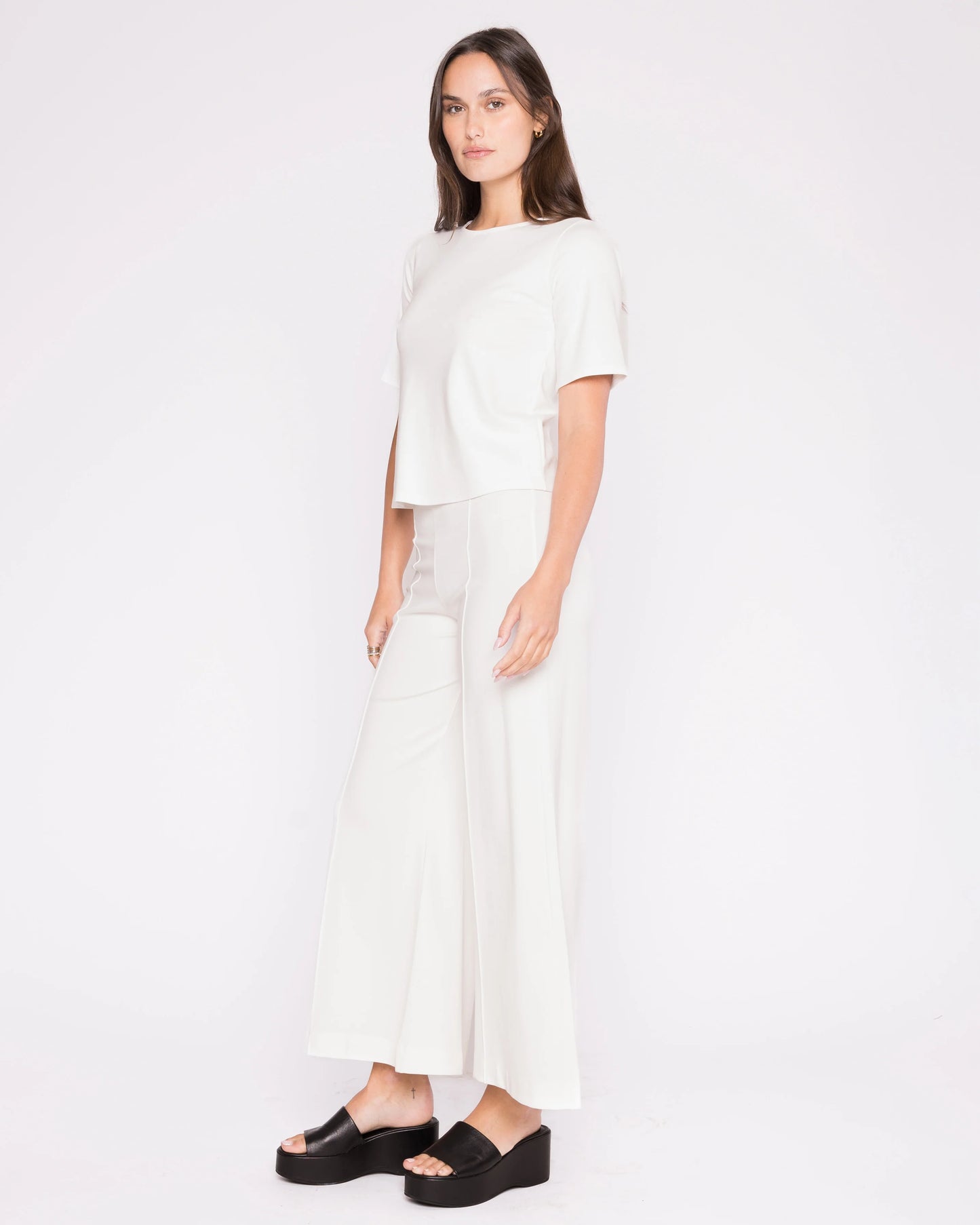 Ponte Knit Cropped Wide Leg Pant - Off White