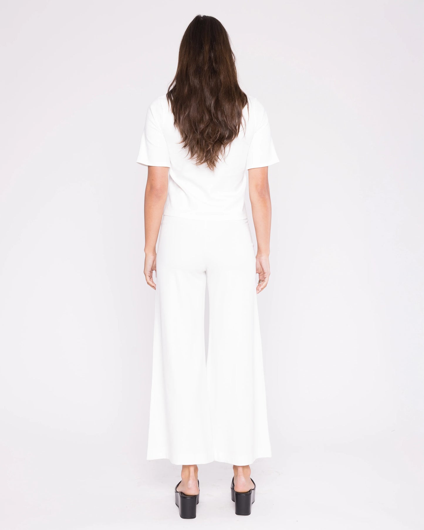 Ponte Knit Cropped Wide Leg Pant - Off White