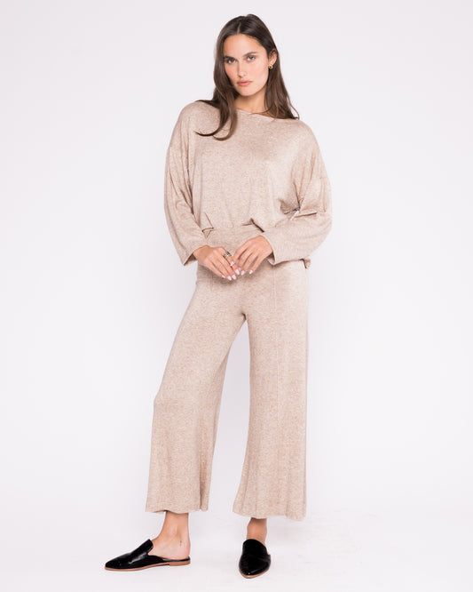 Sweater Knit Wide Leg Pant: Cropped - Oatmeal