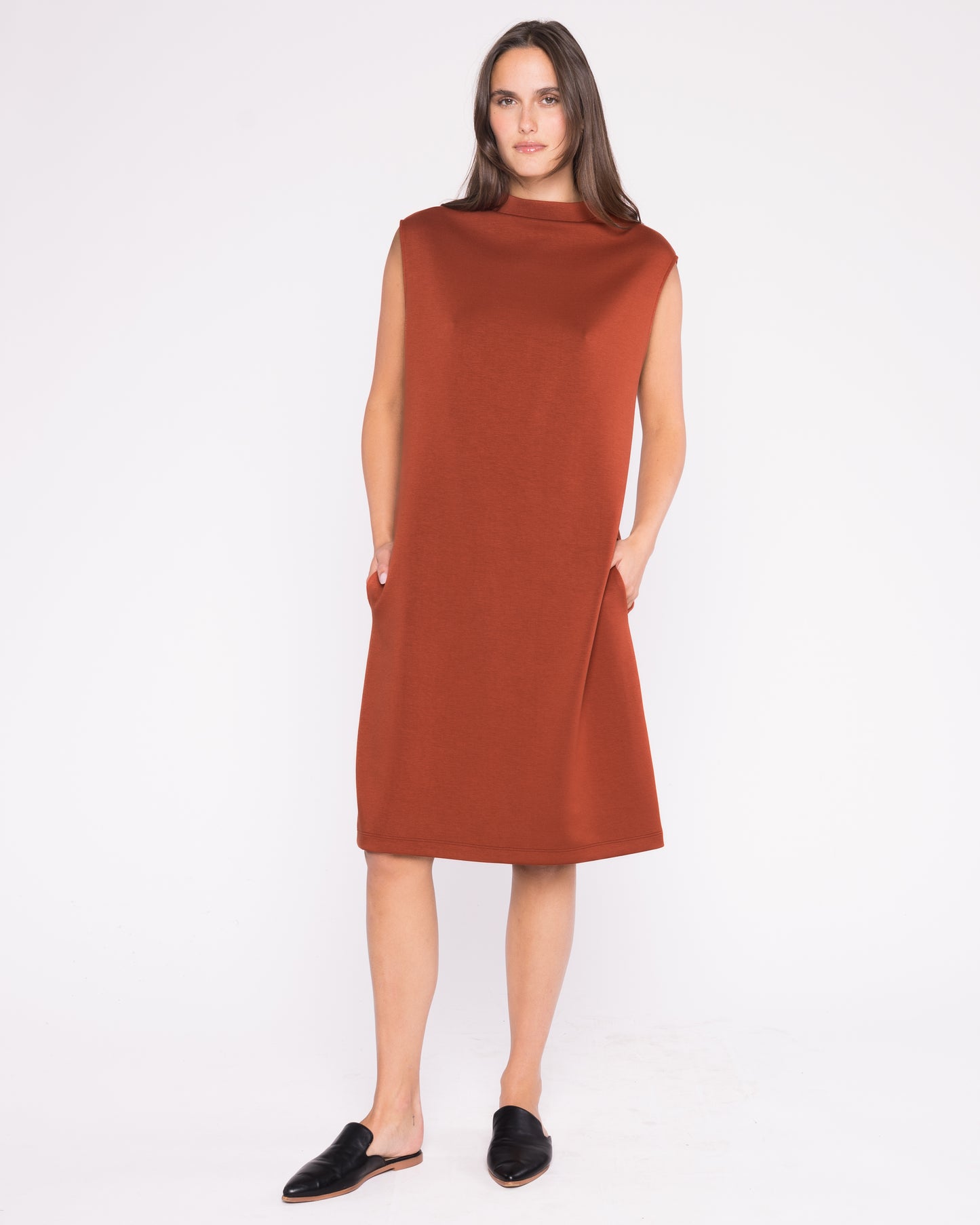 Scuba Cowl Neck Dress - Rust