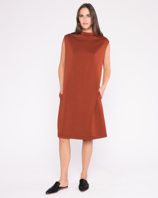 Scuba Cowl Neck Dress - Rust
