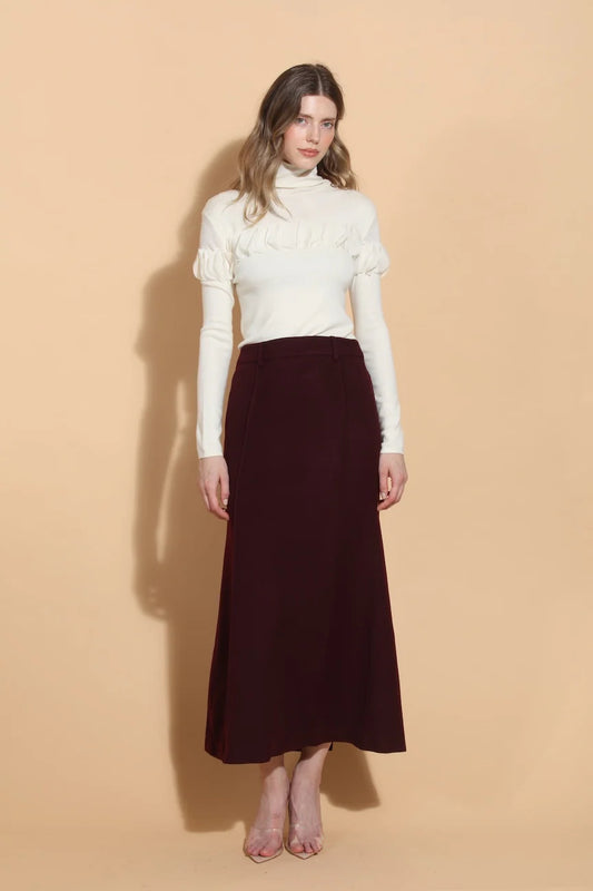 Wool Midi Trumpet Skirt - Burgundy