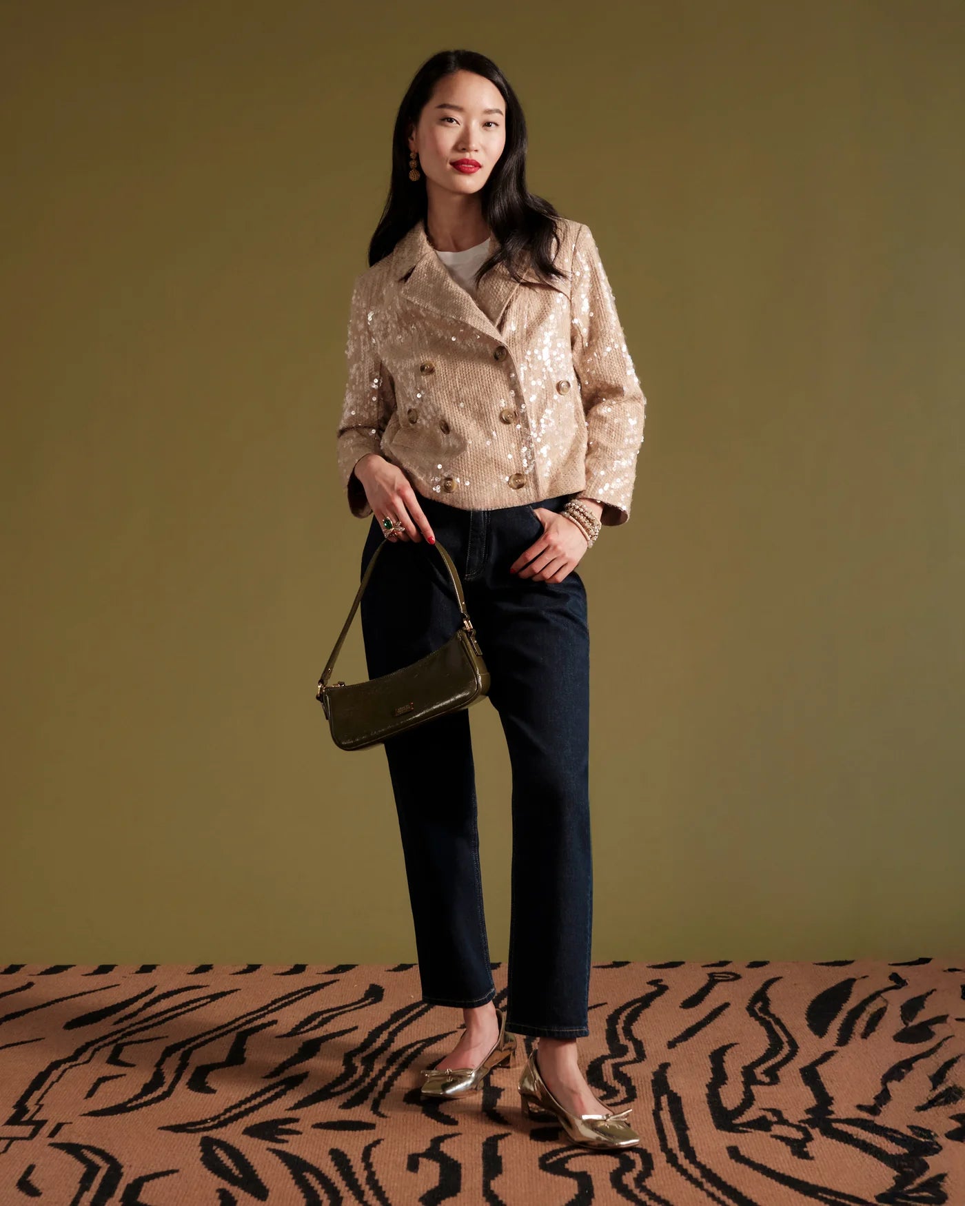 Sequin Moto Jacket - Oyster