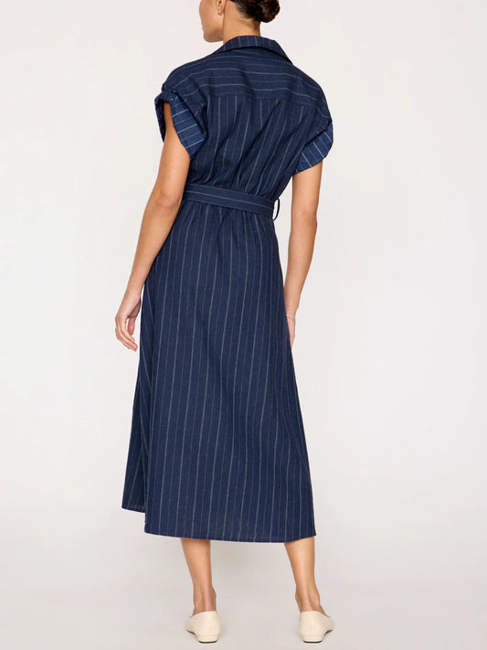 Fia Belted Stripe Dress - Navy Pinstripe