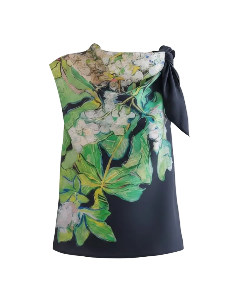 Floral Side Tie Top - Black