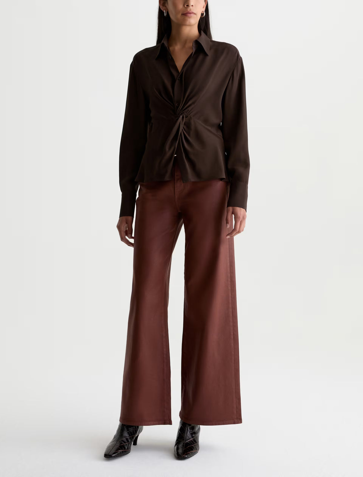 Saige Mid-Rise Wide Leg - Chestnut