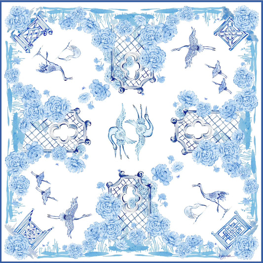 Crane Lagoon Scarf - Blue & White