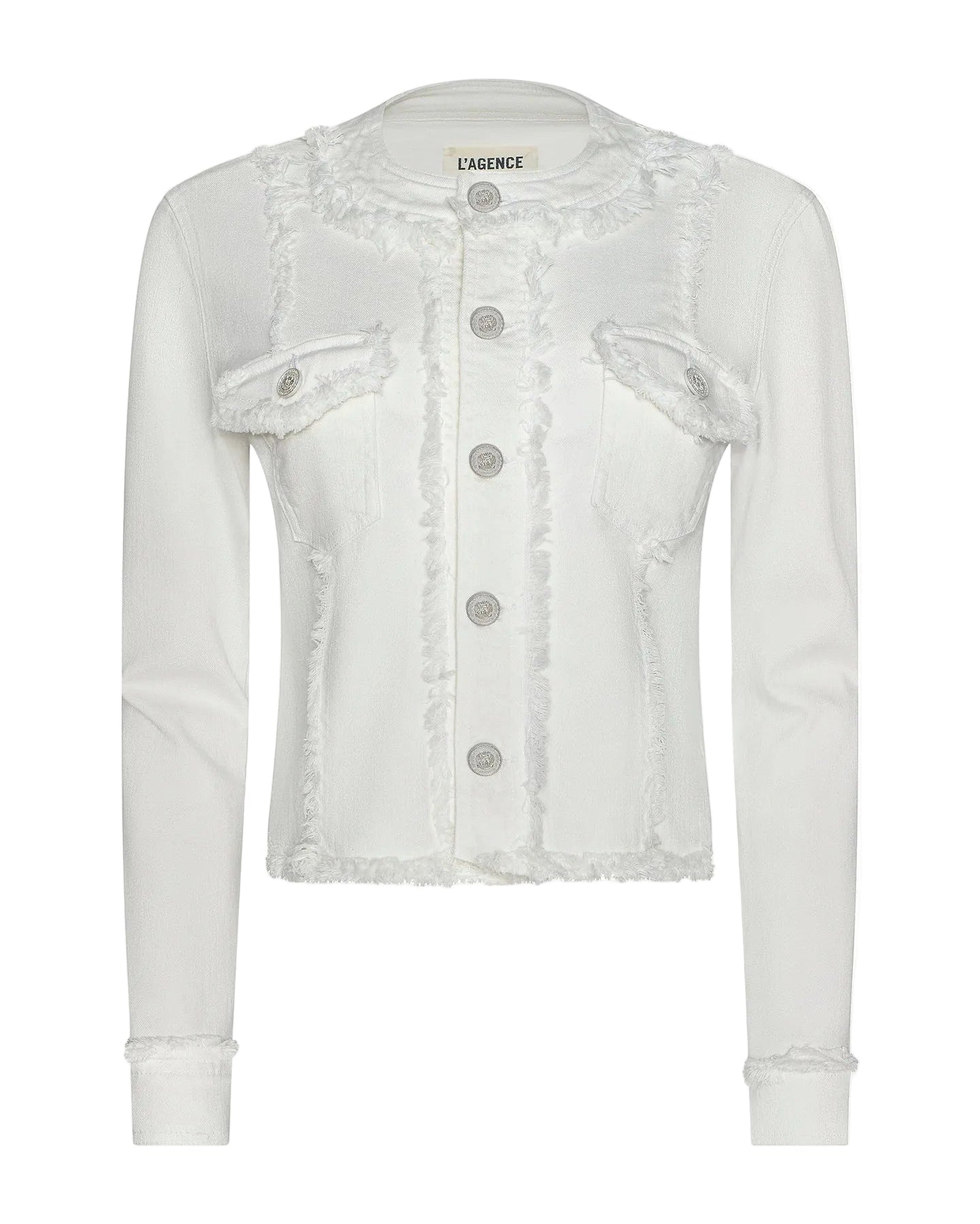 Yarin Collarless Fray Jacket - Light Ecru