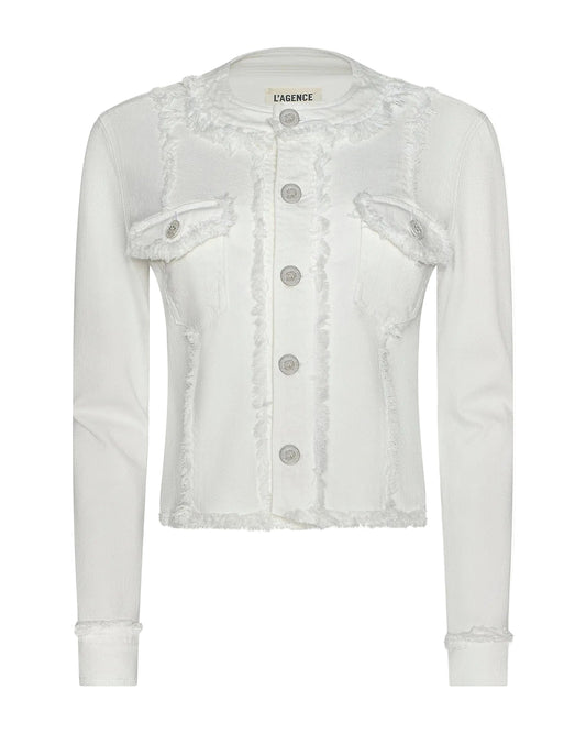 Yarin Collarless Fray Jacket - Light Ecru