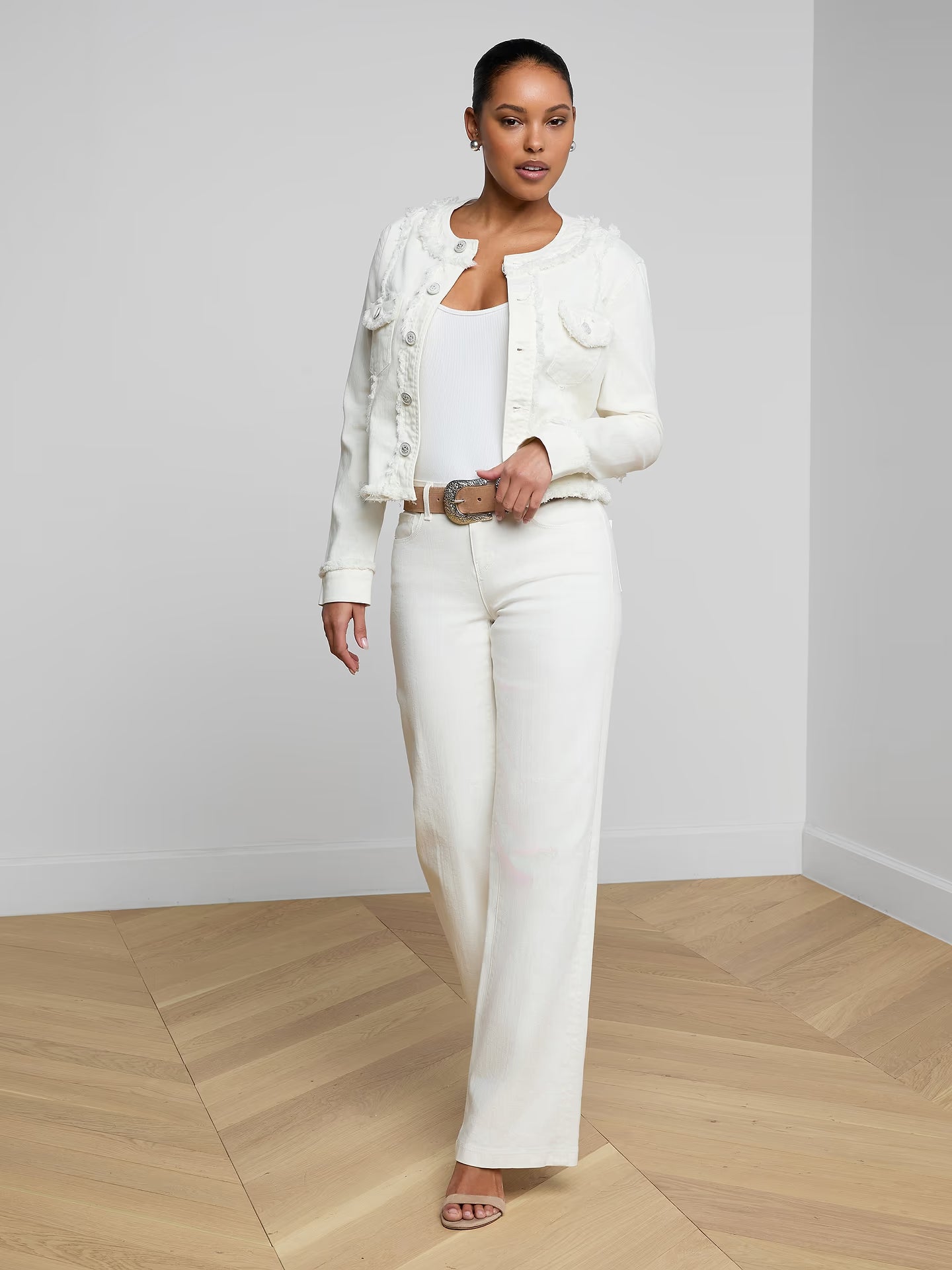 Yarin Collarless Fray Jacket - Light Ecru