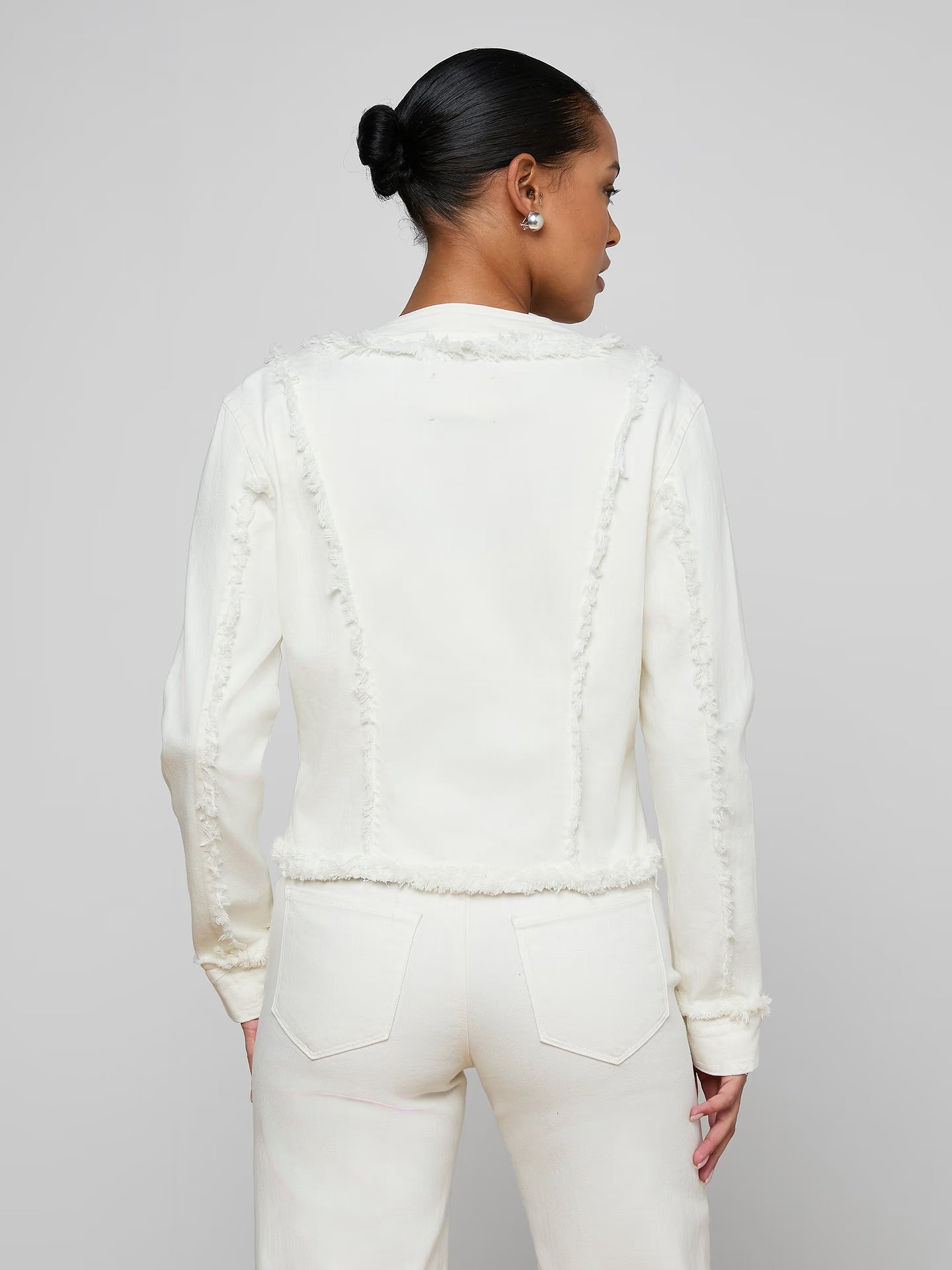 Yarin Collarless Fray Jacket - Light Ecru