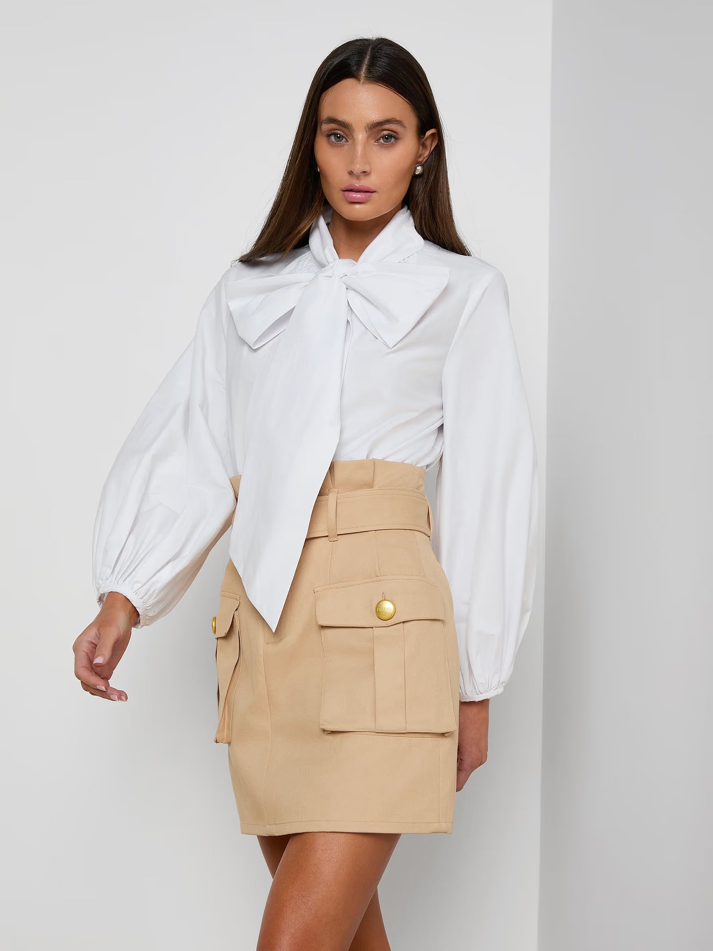 Deon Tie Neck Blouse - White