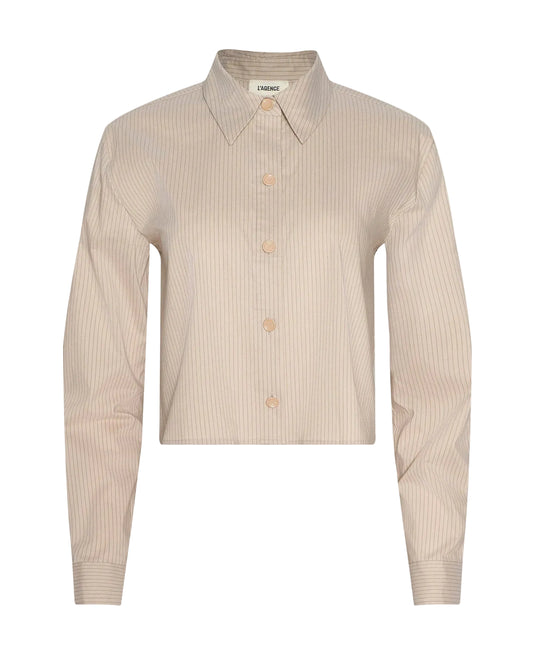 Cosette Crop High Low Shirt - Macadamia Stripe